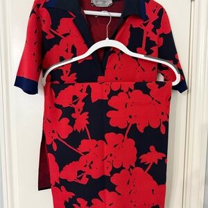 MaxMara Red and Navy Floral Dress